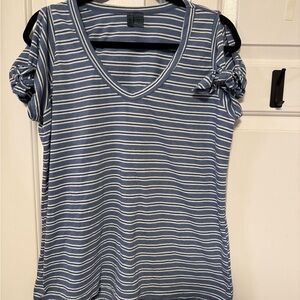 Anthropologie Navy and White Striped V-Neck Tee
